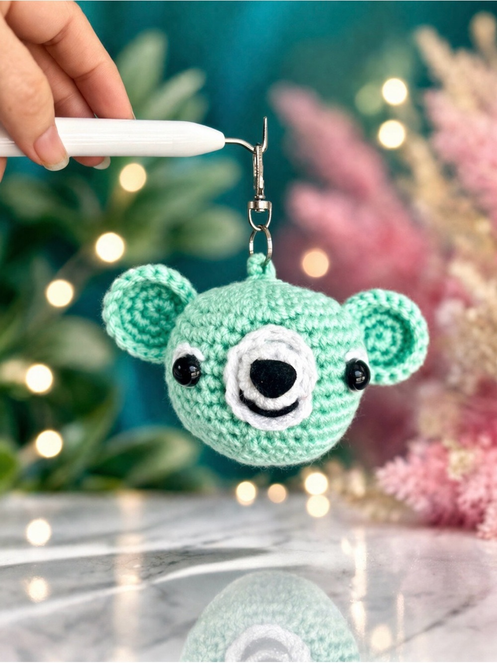Cute Crochet Bear Keychain 🧸💚✨